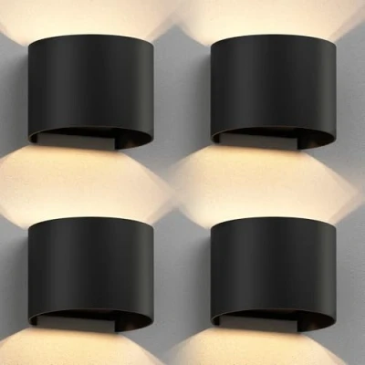 Imagen de ledscom.de 4 uds. aplique RUNEL para exterior, IP65, luz ascendente/descendente, negro mate, redondo, 1x G9 máx. 10W