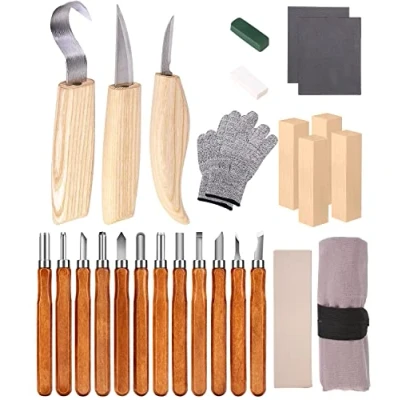 Imagen de Zawaer Tallar Madera, 26PCS Herramientas de Talla Kit Para Cuchillos madera Seco, gubias Principiantes Y Profesionales Escultores