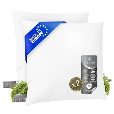 Imagen de FAM Home Relleno Cojin 60x60 2 Unidades Almohada De Microfibra Suave Cojín para Soporte Óptimo El Cuello Y La Cabeza, Se Puede Lavar Secar a Máquina