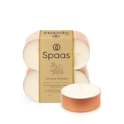 Imagen de Spaas Maxivelas de té perfumadas, 10 h, recipiente color oro rosa, paquete 8 unidades, aroma Glorious Glimmer