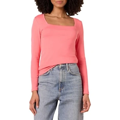 Imagen de Amazon Essentials Camiseta Entallada de Manga Larga y Escote Cuadrado Mujer, Rosa Intenso, XS