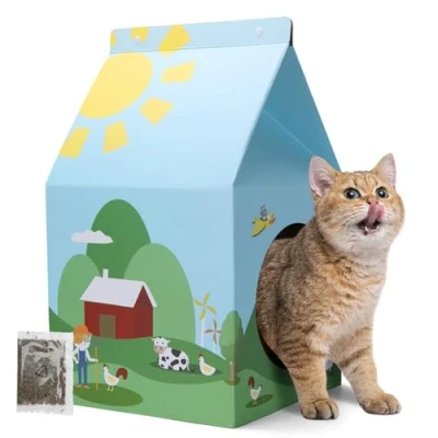 Imagen de Nobleza Casa para Gatos Cartón con Rascador Carton &amp; Catnip, Fácil de Armar Gato Cartón, Juguetes Pequeños Animales Interiores