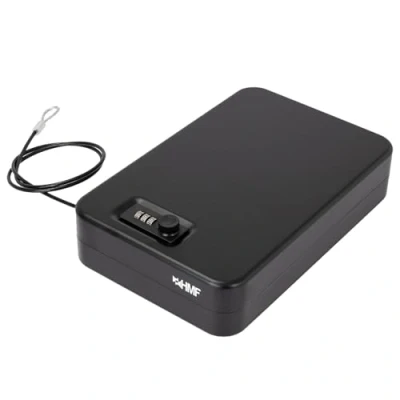 Imagen de HMF 316 02 caja de seguridad con cerradura combinación, fuerte portátil, cable seguridad, 29 x 19 6,5 cm, negro