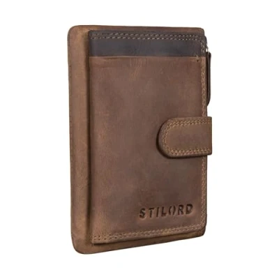 Imagen de STILORD &#039;Garrett&#039; Cartera Tarjetero con Llavero en Cuero Pequeño Billetero Protección RFID y NFC Bloqueo Monedero Clásico Portatarjetas de Piel Genuino, Color:marrón Medio