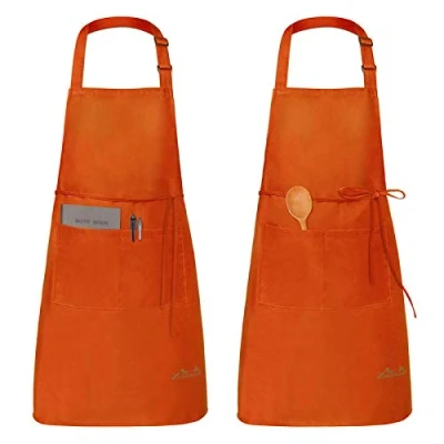 Imagen de Viedouce 2 Piezas Delantales Impermeables Ajustables del Cocinero con Bolsillo Cocina Delantale de para Mujeres Hombres,Delantal Chefs Cocinar/Hornear (Rojo)