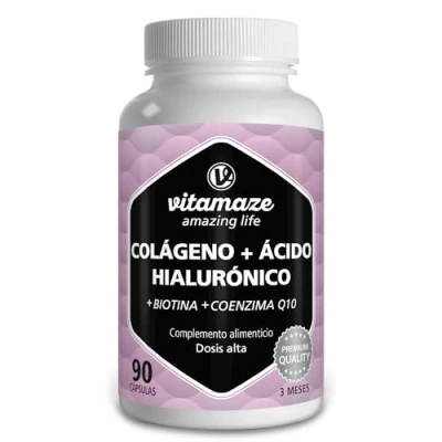 Imagen de Colágeno Hidrolizado + Ácido Hialurónico con Biotina, Coenzima Q10 y Vitamina C Fórmula para Piel, Pelo Articulaciones 90 Cápsulas de Alta Dosis Calidad Alemana