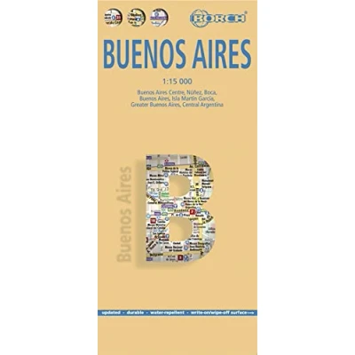 Imagen de Buenos Aires, plano callejero plastificado. Escala 1:15.000. Borch.: Aires Centro, Nunez, Boca, Isla Martin Garcia, Greater Central Argentina (Borch Map)