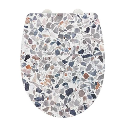 Imagen de WENKO Asiento de Inodoro «Terrazzo», Superficie Alto Brillo, Tapa del con Dispositivo automático Descenso, termoplástico a Prueba Rotura, Medidas (Ancho x Profundidad): 36,5x45 cm