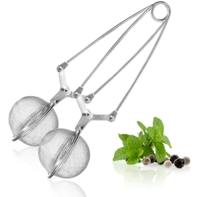 Imagen de COM FOUR® 2x Pinzas para té Infusor de acero inoxidable en forma bola colador los amantes del (02 piezas Ø 4,5 cm)