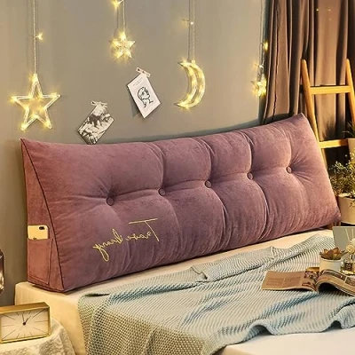 Imagen de DEVINK Triangular Headboard Pillow,Large Wedge Pillow Decorative Body Throw Pillows Bed Backrest Reading Bolster Lumbar Cushion for Sofa Bed,(180x50x20cm,Purple)
