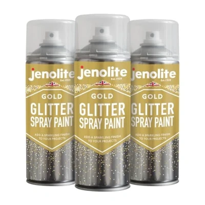 Imagen de JENOLITE Aerosol Sellador Transparente con Purpurina ORO Barniz Fina Multi Superficie Ideal para Marcos de Fotos, Adornos y Manualidades 3 x 400 ml