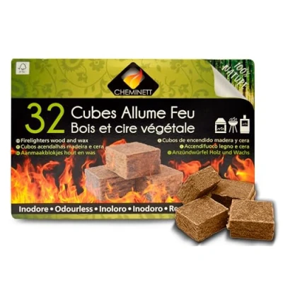 Imagen de Cheminett 15751 32 Cubos Encendido precortados naturales para encender chimeneas, estufas y barbacoas