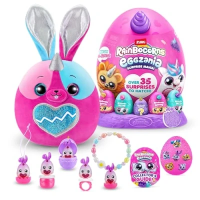 Imagen de Rainbocorns Eggzania Surprise Mania Whipper The Bunny Collectible Plush Over 20 Surprises Inside, 28 cm, Cuddle Stuffed Animal, Rings, Bracelets, Stickers, Wearable Accessories (Bunny)