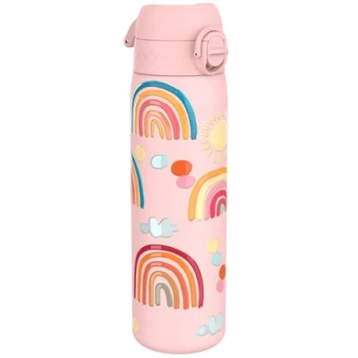 Imagen de ion8 Botella de Agua Acero Inoxidable, 600ml, a Prueba Fugas, Fácil Abrir, Aptas para Lavavajillas, Cerradura Segura, Asa Transporte, Limpiar, Diseño en Relieve, Arcoiris