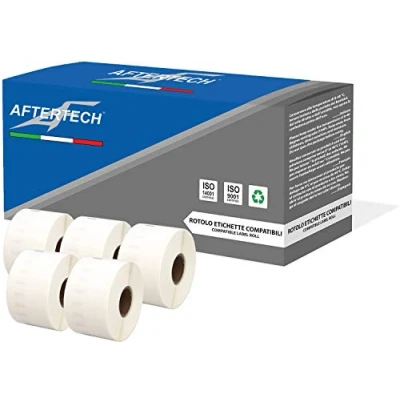 Imagen de Aftertech 5 rollos de etiquetas adhesivas compatibles (300 etiquetas/rollo = 1500 totales) para Dymo LabelWriter Seiko SLP etiquetadoras S0722560 x 11356