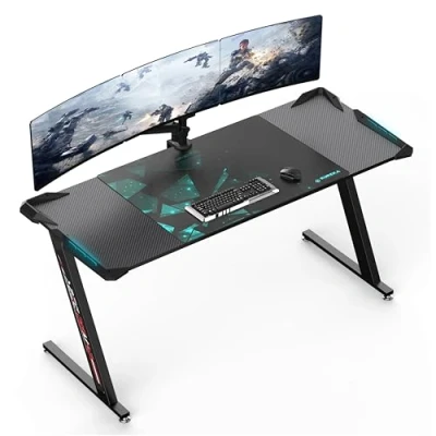 Imagen de EUREKA ERGONOMIC Mesa Gaming LED 156 x 64 cm Grand Escritorio de Ordenador PC Desktop en Fibra Carbono con Iluminación Alfombrilla para Ratón