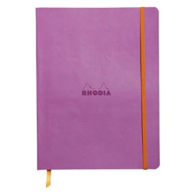 Imagen de RHODIA 117511C Cahier Souple Lilas 19x25 cm Ligné 160 pages Papier Clairefontaine Ivoire 90 g/m² Marque Page, Fermeture Élastique Couverture Simili Cuir Collection Rhodiarama