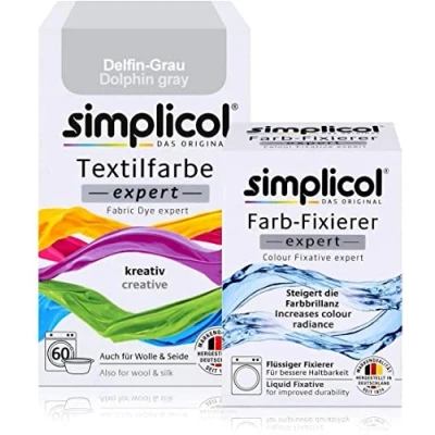 Imagen de simplicol Expert + fijador del Color Paquete de Kombi Fabric Dye: Tinte Coloración para Textiles: Lavado a Mano o Lavadora Gris