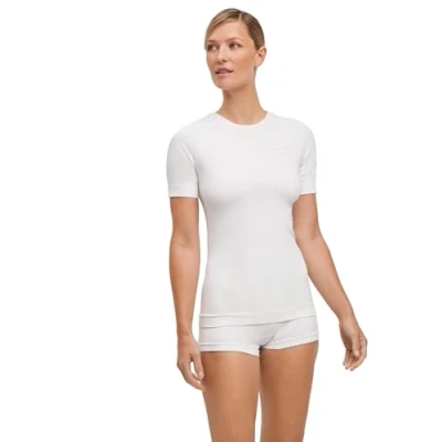 Imagen de FALKE Warm Round Neck W S/S TS Hilo Funcional Secado rápido Termo 1 Pieza, Capa de Base Superior Mujer, Blanco (White 2860) Nuevo ecológico, M