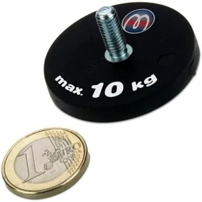Imagen de 2 x Base magnética de caucho roscado exterior Ø 43 mm Imán neodimio engomado con rosca M6 Fuerza 10 kg piezas Imanes potentes Tierras Raras para la industria y el hogar