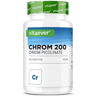 Imagen de Picolinato de cromo 200 mcg Puro por comprimido 365 comprimidos en un suministro anual Sin aditivos no deseados Altamente dosificado Vegano