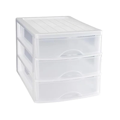 Imagen de AC Cajonera de Almacenamiento sobremesa con 3 cajones, Torre Multiusos para Oficina, hogar, Escuela, etc. 26 x 27 35 cm. Color Blanco