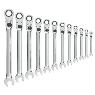 Imagen de GearWrench 85698 Juego de llaves combinadas trinquete cabeza flexible bloqueo XL, 12 piezas, métricas, color plateado