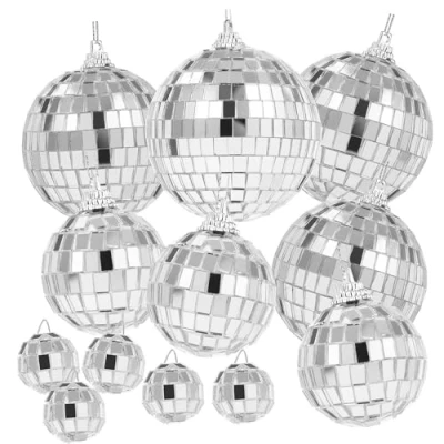 Imagen de 12 Piezas Bola de Espejo, Bolas Espejo Colgantes Plateadas, Discoteca,Es Adecuado para La Decoración Ael árbol Navidad, Fiesta Disco, del Hogar, (8/6/4/2cm)