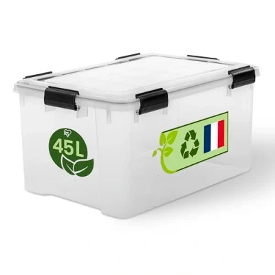 Imagen de Iris Ohyama Cajas herméticas de plástico con tapa, 45L, Transparente, Cierre hermético, Robustos cierres a presión, Apilable, Protección contra el polvo, Sin BPA, WSB 45