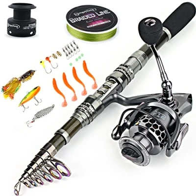 Imagen de Caña de pescar giratoria y carrete Sougayilang, portátil, telescópica, con maletín transporte para viajes pesca en agua dulce salada, 3.0M/9.84FT, C fishing Full Kits Without Carrier Case