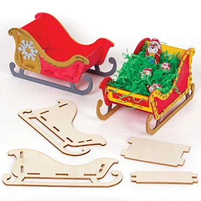 Imagen de Baker Ross Kits Trineo de Madera (Paquete 5) Artes y Manualidades navideñas