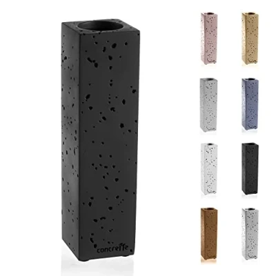 Imagen de CONCRETTE Florero Rectangular y Delgado Hecho a Mano en hormigón arquitectónico Diseño Original Tallado con pequeños Agujeros Altura 220 mm Negro Mate