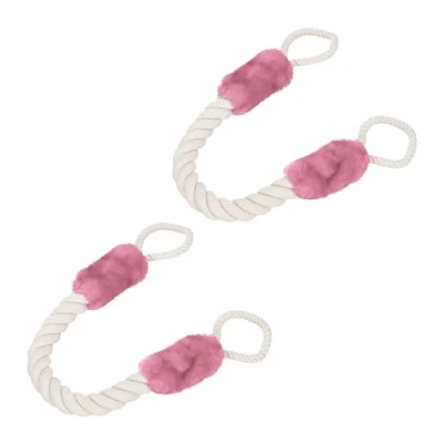 Imagen de Relaxdays Set 2 Topes Puerta Cuerda, Sujetapuertas Cordel Marítimo, 60 cm, Protección Niños y Mascotas, Crema/Rosa, Algodón