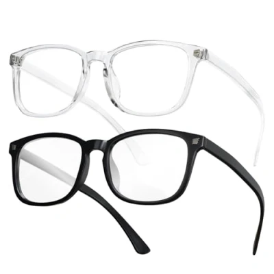 Imagen de Gaoye Paquete de 3 lentes falsos bloqueo luz azul para mujeres/hombres, juegos computadora, antirrayos UV, bisagra resorte (negro claro, leopardo y transparente), Negro