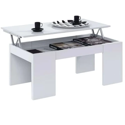 Imagen de Mesa de Centro Elevable, Mesita Salon Comedor, Modelo Kendra, Acabado en Blanco Brillo, Medidas: 100 cm (Largo) x 50 (Ancho) 43 54 (Alto)