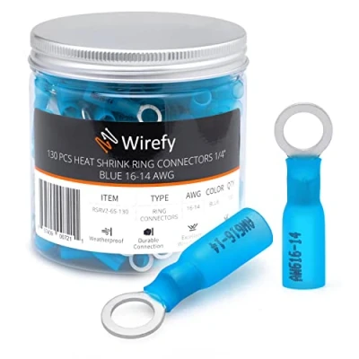 Imagen de Wirefy 130 Piezas de Terminales Redondos M6 Kit Conectores Termorretráctiles para Automoción 1,5 2,5 mm²