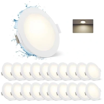 Imagen de Gr4tec Downlight LED Techo Empotrable IP65, Pack 20 Ojos de Buey Blanco Natural 4000K 5W 400LM, Foco Interior Agujero 68 80mm, 35MM Extraplano, Para Baño Cocina