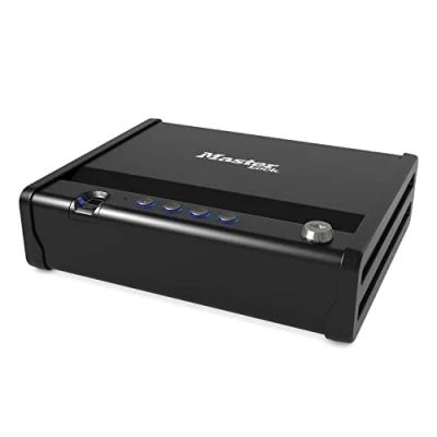 Imagen de MASTER LOCK Caja Fuerte Compacta Biométrica [Apertura con Huella Dactilar y Combinación] MLD08EB Ideal para objetos de valor, dispositivos electrónicos, pequeños, arma corta