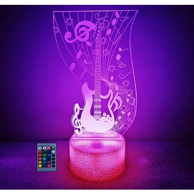 Imagen de Creativo 3D Guitarra Luz Nocturna Ilusión Optica Lámpara 7/16 Colores Control Remoto USB Power Juguetes Decoración Navidad Cumpleaños Regalo