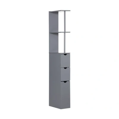 Imagen de HOMCOM Columna Auxiliar de Baño Moderno Armario Mueble con 2 Estantes Cajones y 1 Puerta Antivuelco 15x33x136,5 cm Gris