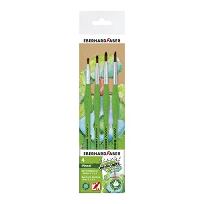 Imagen de Eberhard Faber 579926 Estuche de pinceles sintéticos Green Winner, 4 redondos 0, 1, 2,