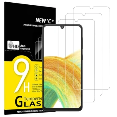 Imagen de NEW&#039;C 3 Piezas, Protector Pantalla para Samsung Galaxy A33 5G, Antiarañazos, Antihuellas, Sin Burbujas, Dureza 9H, 0.33mm Ultra Transparente, Vidrio Templado Resistente