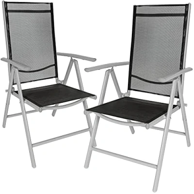 Imagen de TecTake® Conjunto de 2 Sillas Jardín Exterior Aluminio, con Ruedas y Respaldo Regulable, Terraza Resistentes a la Intemperie, Malla Transpirable, Fácil Limpieza Plata