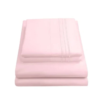 Imagen de Sweet Home Collection Juego de Ropa Cama Lujo con sábana encimera, Bajera, 2 Fundas Almohada, Microfibra, Rosa pálido, tamaño matrimonial