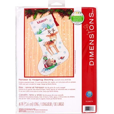 Imagen de Dimensiones Counted Cross Stitch Kit 16&quot; Long Reindeer Hedgehog Stocking (14 Count)