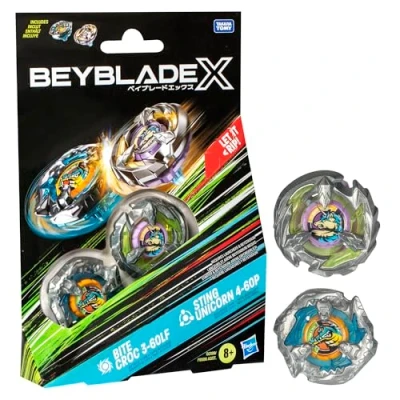 Imagen de Beyblade X, Bite Croc 3 60LF y Sting Unicorn 4 60P, Pack Doble