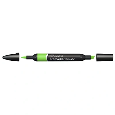 Imagen de Winsor &amp; Newton Promarker Brush Rotulador Doble Punta, Punta Pincel, Tinta Base Alcohol, Color Bright Green (g267)