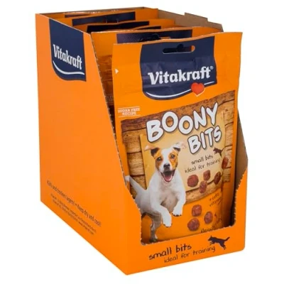 Imagen de Vitakraft Boony bits, Snack para Perros, como Premio el adiestramiento y Entrenamiento, Perros pequeños, sin azúcares añadidos ni Cereales, en bolsitas resellables Formato Pack (6X 55g)