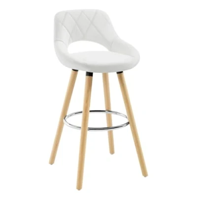 Imagen de WOLTU 1x Taburetes de Bar con Respaldo Sillas Cocina Juego 1 Altos Marco Madera Maciza Imitación Cuero Silla Diseño Blanco BH111ws