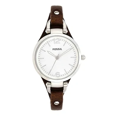 Imagen de Fossil Georgia Reloj para mujer, movimiento de cuarzo con correa acero o piel, Marrón y tono plateado, 32MM